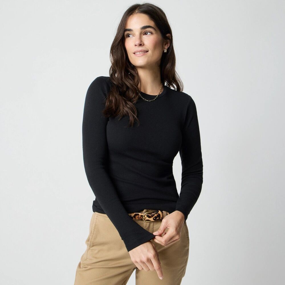 J.CREW Long-Sleeve Everyday Tee M Black Stretch Cotton Modal Knit Basic NWT B17